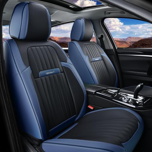 Image of Coverado Car Seat Covers Front, Seat Covers for Cars, Waterproof Car Seat Cushions, 2-Pack Leather Carseat Seat Protectors, Universal Seat Covers Fit for Most Sedans SUV Pick-up Trucks(Blue&Black)