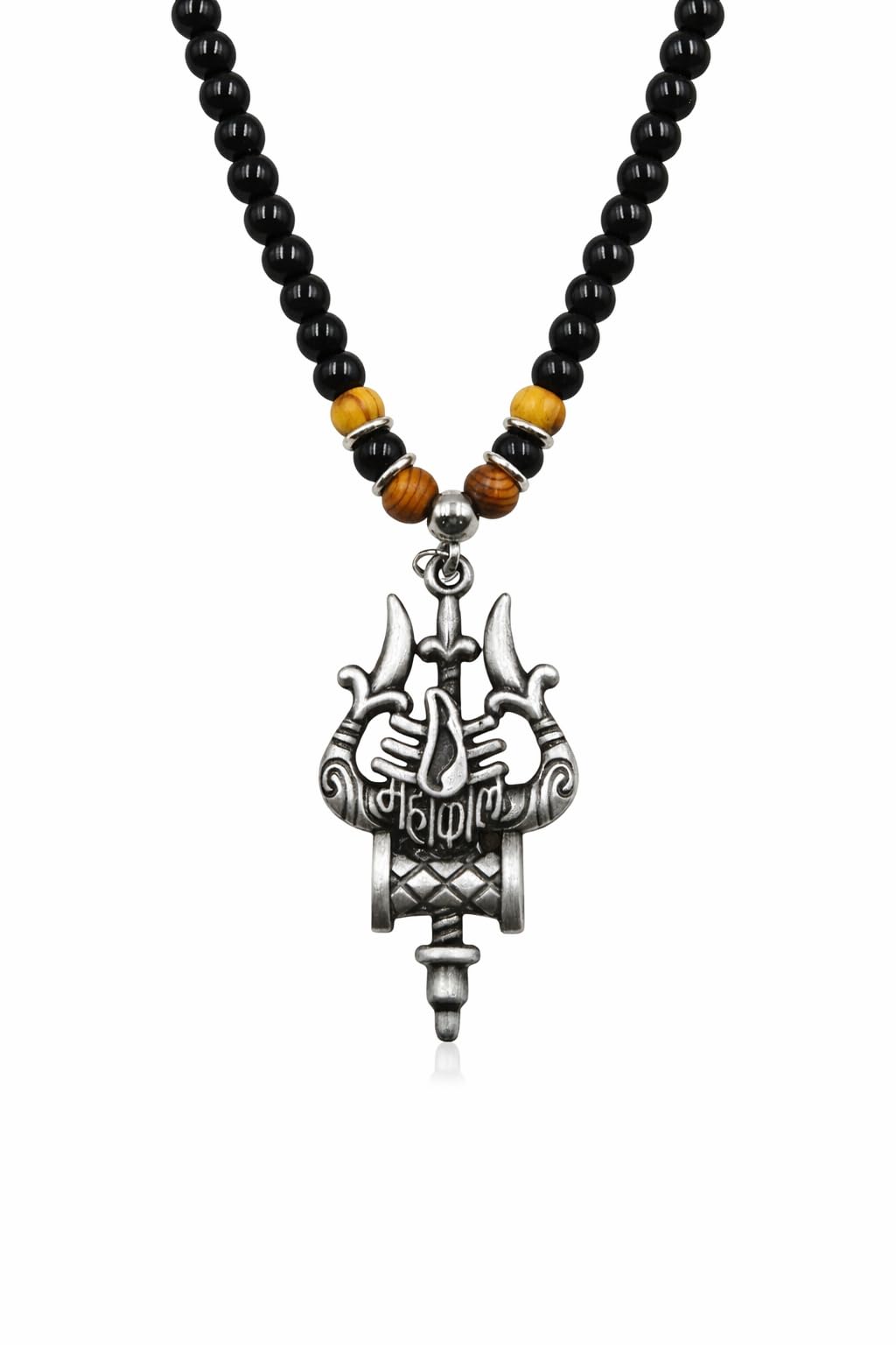Mahakal Om Trishul Locket for Men and Women | Mahakal Lord Shiva Trishul Damru Pendant Necklace with Black Beads Mala | Spiritual Devotional Fashion Jewellery for Daily Use Gift for Men, Boys-image-15