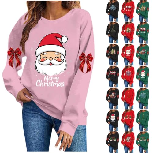 YNCSZEC Women Christmas Sweatshirt Casual Loose Long Sleeve Graphic Pullover Xmas Crewneck Clothing Pink womens christmas sweat shirt S - image 1
