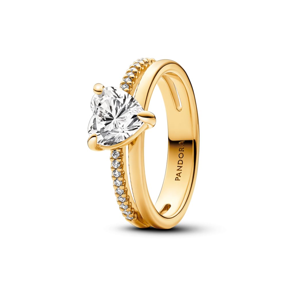 Pandora Gold Rings Double Band Heart Ring 163100C01