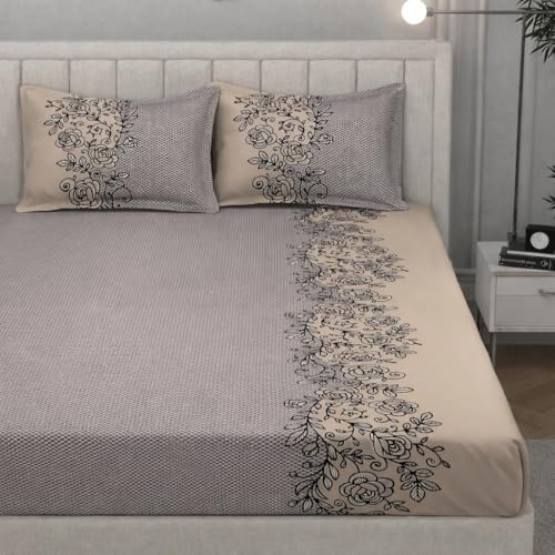Image of Cotton Feel King Size Flat Bedsheet for Double Bed (90 x 100 Inches | 230 x 250 cm) with 2 Pillow Covers | Soft & Smooth Printed Bedsheet for Daily Use (Coffee, King Bed-90x100)