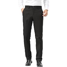 Plaid&Plain Mens Slim Fit Dress Pants Stretch Khaki Pants Wrinkle Free