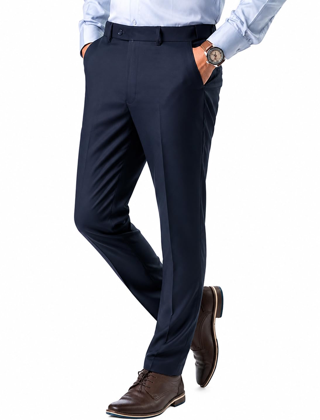 Formal Pant with Expandable Waist for Men. Regular Fit, Flat Front, Premium Lycra Fabric for Office, Party and Casual Wear-image-17