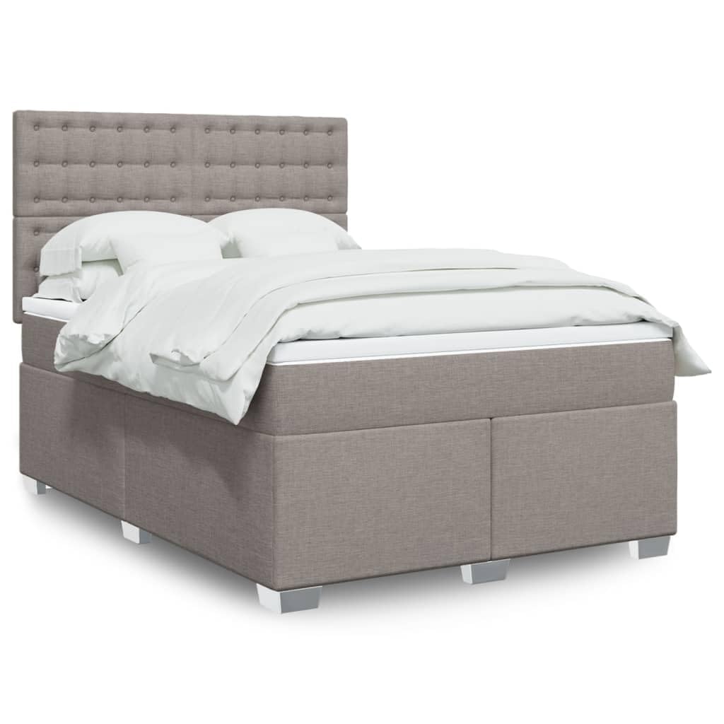vidaXL Łóżko kontynentalne z materacem, taupe, tkanina, 140x190 cm