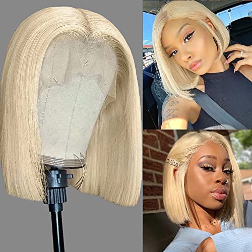 Slinsmei 613 Blonde Lace Front Wigs Human Hair Short Bob Wigs For Black Women Silky Straight Lace Wigs Pre-Plucked Hairline Full Ends With Baby Hair, 8 Inch (Pack of 1)