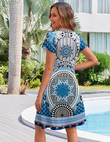 Image of Zeagoo Womens Summer A-Line Dress with Pockets Mini Short Sleeve Dresses Flowy Beach Swing Dress 2026 Vacation Travel
