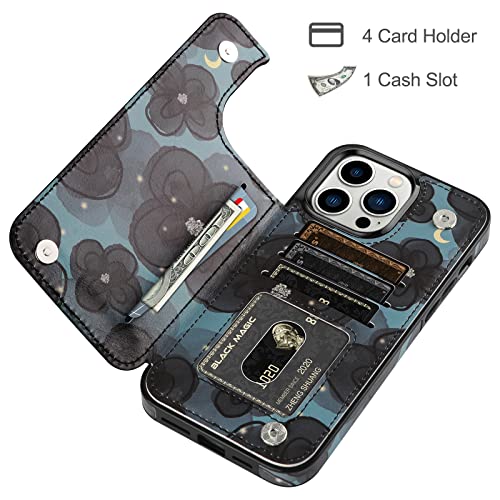 Hiandier Wallet Case For Iphone 12 Pro Max Case With Bracelet+ Screen Protector+ Camera Cover, With Credit Card Slot Holder Flip Folio Soft Pu Leather Magnetic Closure Cover, Camellia Blue #TOP3