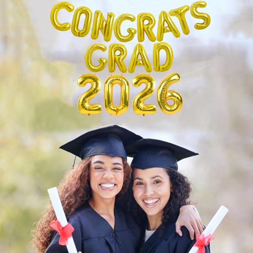 Image of TONIFUL Graduation Balloons 16 Inch Gold Congrats Grad Balloons 16 Inch Gold 2026 Number Foil Balloons for 2026 Graduation Party Graduate Congratulations 2026 Congrats Grad Decorations