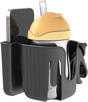 Stroller Cup Holder with Cell Phone Holder 2-in-1 Universal Cup Holder Uppababy Nuna Doona Bike Cup Holder Adjustable drink phone holder for strollers, wheelchairs, walkers, scooters