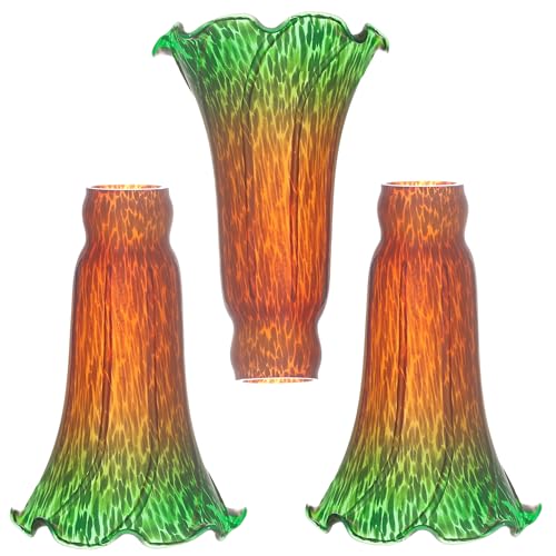 ANYONGLU Lily Lampshade Only 3 Pack Brown Blue Tulip Flower Glass Lamp Shade Replacement Tiffany Style Lily Table Floor Lampshade Replacement