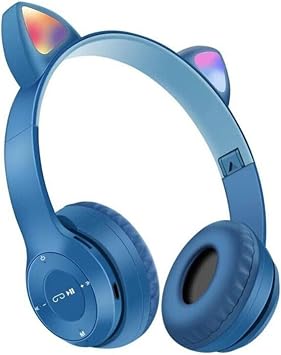 Teknosepetim Bluetooth Kulakl k P47M Kedili Kulakl k Cat Aux Rgb Led I kl   ocuk Kulakl k Bt 5.0 Kulak st , Koyumavi