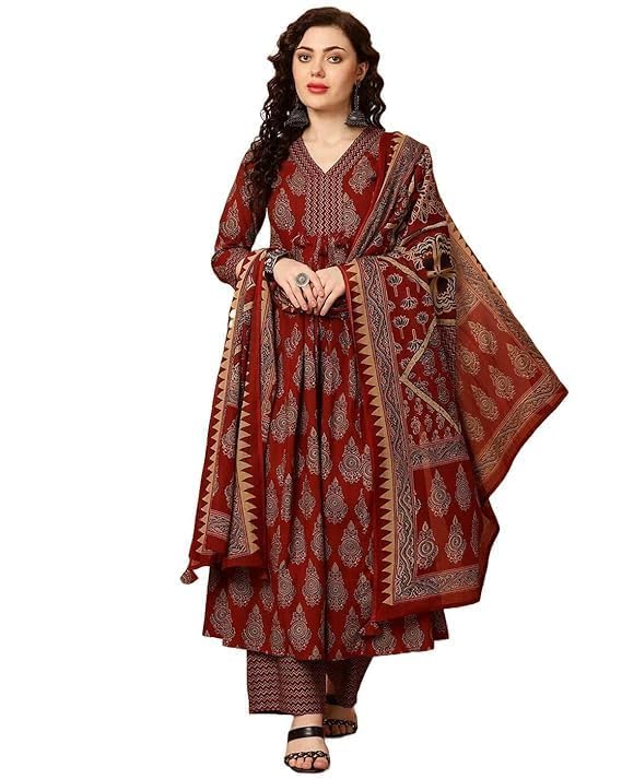 Women's Rayon Printed A- Line Kurta Pant Dupatta Set-picture-47