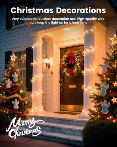Image of Minetom Clear Christmas Lights 200 Count 40 Feet Bulb Mini Lights, Waterproof String Light for Indoor Xmas Tree Garland Birthday Wedding Decoration, Green Wire