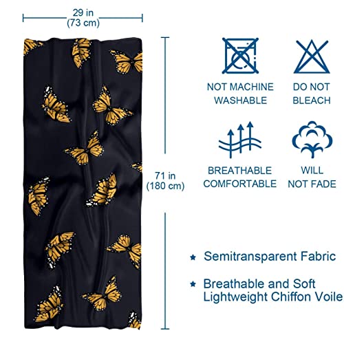 Women's Silk Scarf Infinity Lightweight Scarves Shawl Wraps Fashion Sunscreen Shawls for Spring Summer Fall Winter, Yellow Butterfly Black Background2