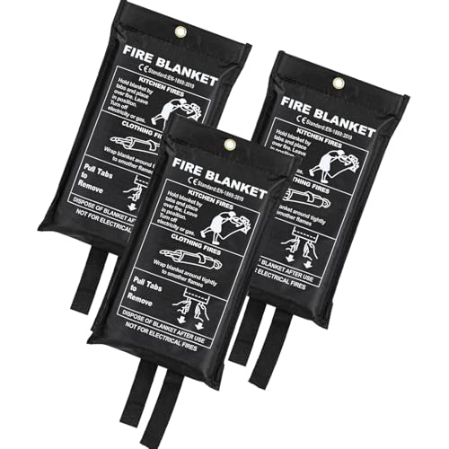 Taylor & Brown 3 x Large Fire Blanket, Quick Release Unfolding With Loops, 1 X 1 M Ideal For Home, Kitchen, Office, Home, Garage, Caravan Etc