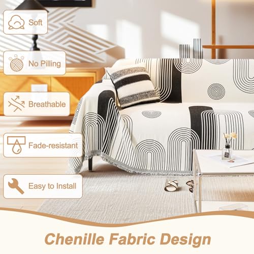 Capslpad Sofa Überzug Weich Couch Überwurf Modernes Geometrie Schwarz Couch Überzug Hund & Katze Sofa Cover Chenille Sofabezug Vielseitige Sofa Überwurfdecke 2/3/4 Sitzer 180x300cm