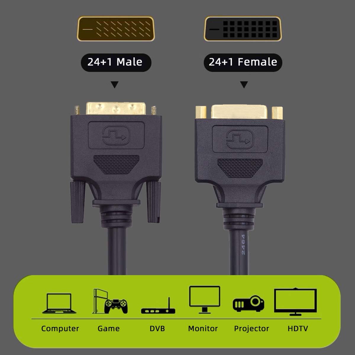 xiwai Cavo di prolunga DVI 24+1 maschio a femmina 50 cm, DVI-D Dual Link video digitale per monitor scheda grafica