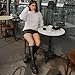 AMINUGAL Women's Elastic Knee High Platform Chunky Block Heel Sock Boots Zipper Round Toe Fashion Motorcycle Combat Punk Boots - Black, Size 7.5