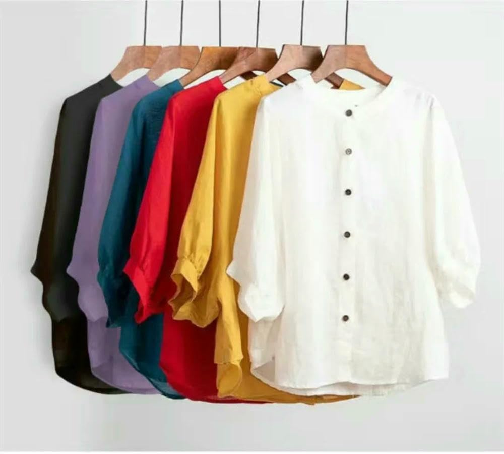 JCVBN Camicetta da donna in cotone e lino, maglietta estiva a mezza manica, casual, abbigliamento da donna