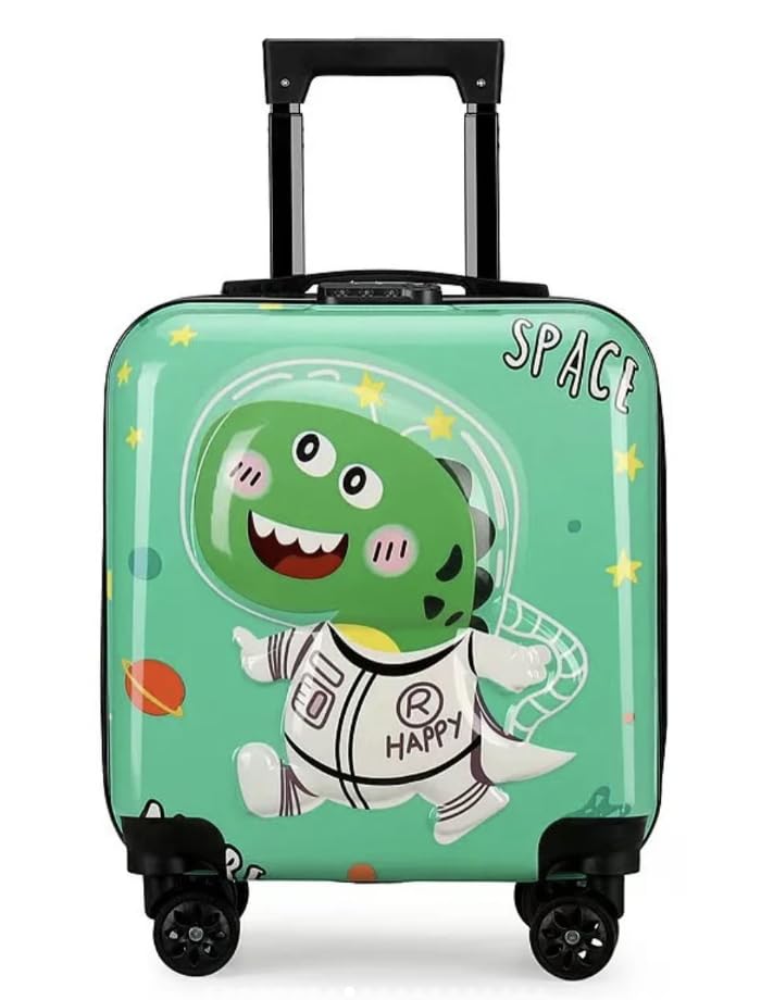 Image of Kids Carry On Luggage with Wheels,18-inch Hard Shell Suitcase Lightweight Toddler Rolling Trolly with Retractable Handle,Durable Hardside Spinner Trolly for Airplane Travel (Green Dino)