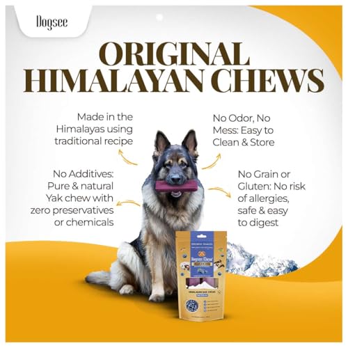 Image of Dogsee Flavored Himalayan Yak Cheese Dental Chews for Dogs 140g (Medium - 2 Chews) | for Healthy Skin & Coat | No Grain, No Gluten | Odorless Dog Treats (Medium, Blueberry)