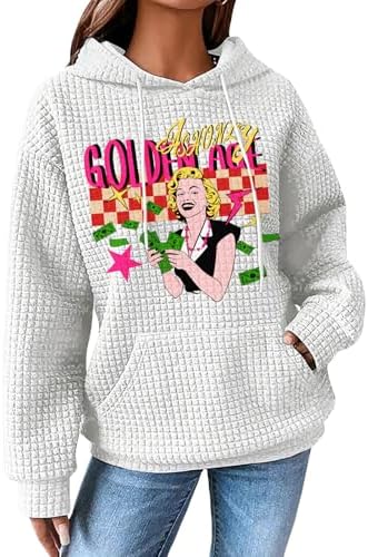 Gesoja Waffle Hoodie for Women Cute Print Casual Loose Sweatshirt Fall Fashion Tops Long Sleeve Hooded Daily Clothing Pocket Style01 S