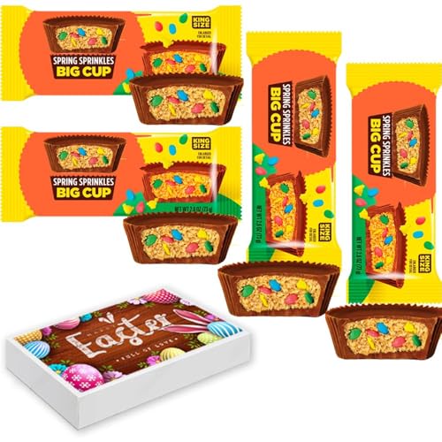 Peanut Butter Sprinkles Big Cup Kingsize 73g With Easter Gift Box - Easter Kingsize Cups Chocolates - rese (4 x Bars)