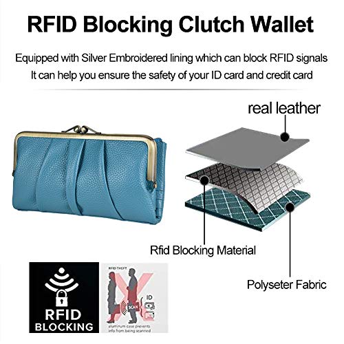 EASTNIGHTS Soft Leather Wallets for Women Compact Bifold RFID Clutch Wallet Ladies Coin Purse with Zipper and Kiss Lock3