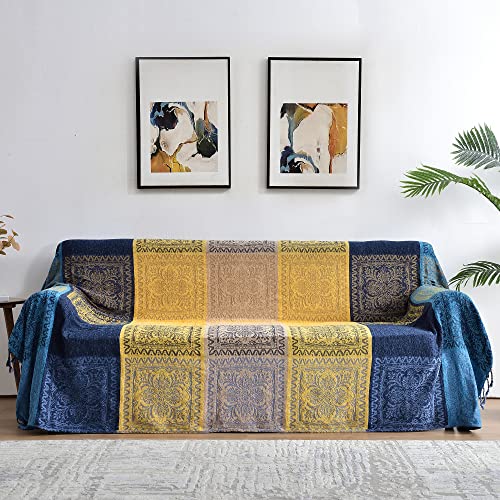 Bohemian Throw Blanket For Couch，Colorful Chenille Tassels Boho Woven Hippie Throw Blankets For Couch Bed Sofa Chair Recliner Loveseat , Bohemian Fringe Tassels Decor Home (Blue, Large 86102Inches) #TOP1