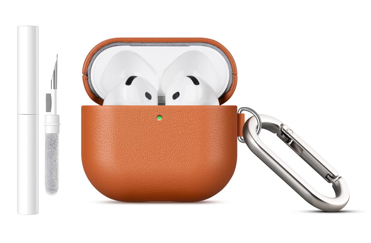 LOPIE Handmade Case for AirPods 4 / AirPods 4 with Active Noise Cancellation Leather Case Clip & Cleaner Kit, Fully-Wrapped with Top Grain Leather,