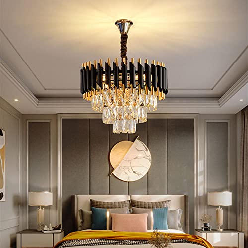 Image of Harold Electricals Stainless Steel Black Mamba Round K9 Crystal Chandelier | Alexa Enabled Modern Chandelier Light Fixture for Hallway, Living Room, Hotel & Entryways - Warm White, 16 Inch (400mm)