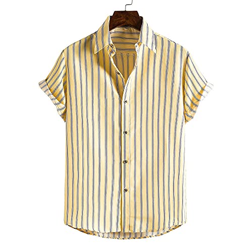 Chemise hawaïenne homme vintage rayures curcuma et imprimé tropical
