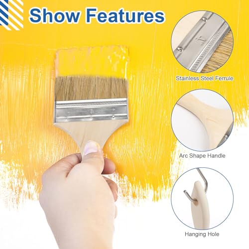 Malerpinsel, 4 Stück Lasurpinsel, Flachpinsel 100mm/125mm/150mm, Lackierpinsel mit Holzgriff, Flächenstreicher für Lacke Lasuren Öle Wand-Farben Naturborstenpinsel