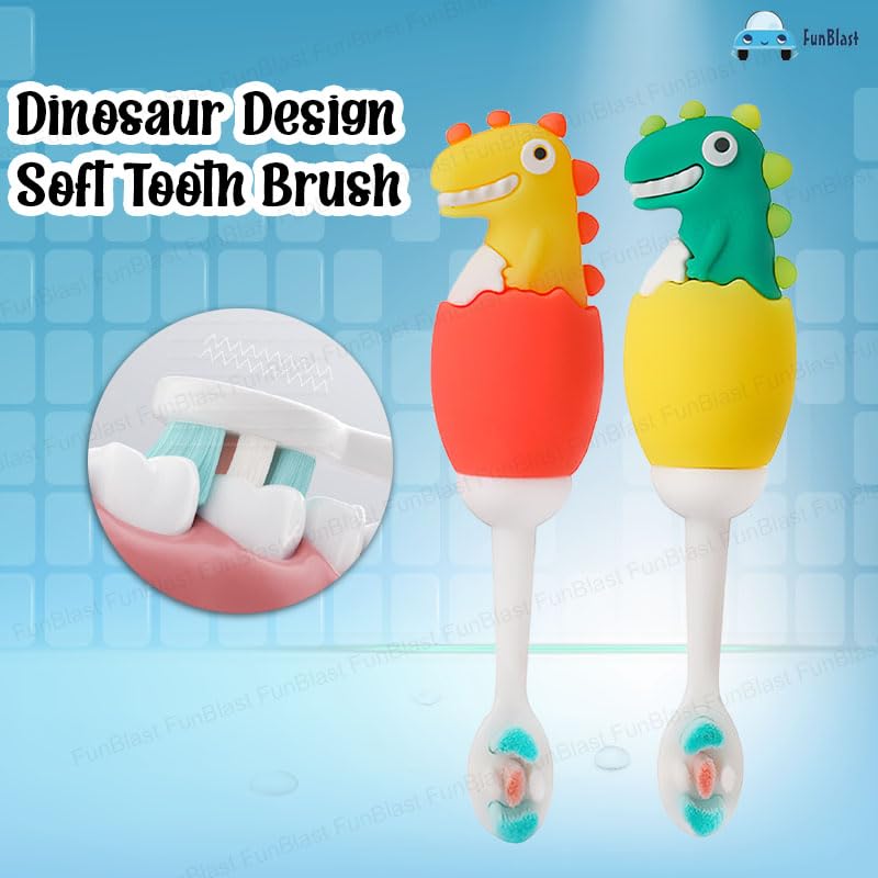 FunBlast Kids Toothbrush Animal Design Soft Tooth Brush, Extra Microfiber Soft Bristles Toothbrush For 3-6 Years Old Children, Manual Toothbrush For Kids, (Pack Of 2 Random Colour),Multicolour - Image 4 thumbnail