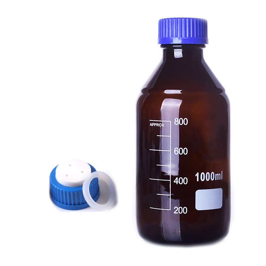 Botella de almacenamiento de medios de vidrio marrón ámbar con tapa de PTFE de 3 orificios GL45 - Capacidad de 100 ml a 2000 ml(2000ml)
