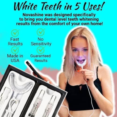 Novashine Professional Teeth Whitening Kit: Advanced Blue LED Light, Concentrated Peroxide Gel, Smartphone Adapter, Travel Bag
