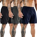 MIER Men's Soccer/Basketball/Athletic Shorts Without Pockets No Liner Running Workout Training, 3 Pack, Black/Gray/Navy, M