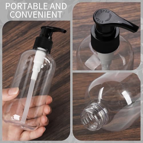 15 Pcs 8.5 oz Empty Pump Bottles, Clear Refillable Plastic Dispenser Bottles for Shampoo, Lotion, Hand Soap, Body Wash, Oil, Moisturizer, Travel Liquid Containers2