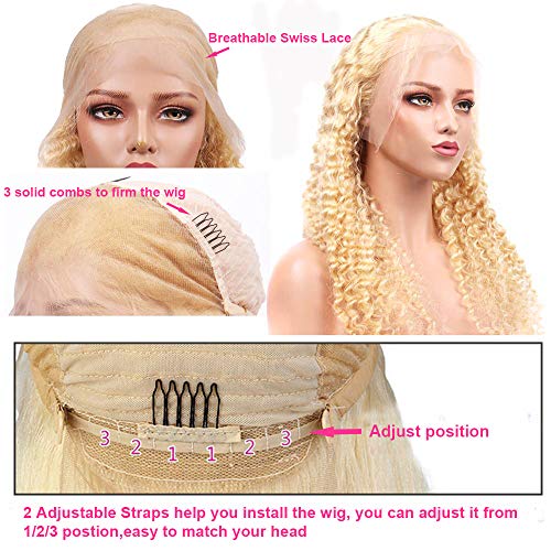 9A Water Wave Blonde Human Hair Lace Front Wigs 18Inch 13x6 Deep Part PrePlucked with Baby Hair Glueless Remy Hair Curly Wave Lace Frontal Wig Full End Lace Wigs #613 Color Human Hair Wigs for Women