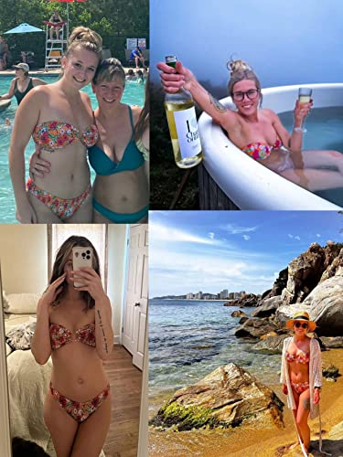 WDIRARA Women's Strapless Bandeau Smocked 2 Piece Swimsuit Floral Print O Ring Cheeky Bottom Bikini Set Bathing Suit Multicolor XL - Image 7