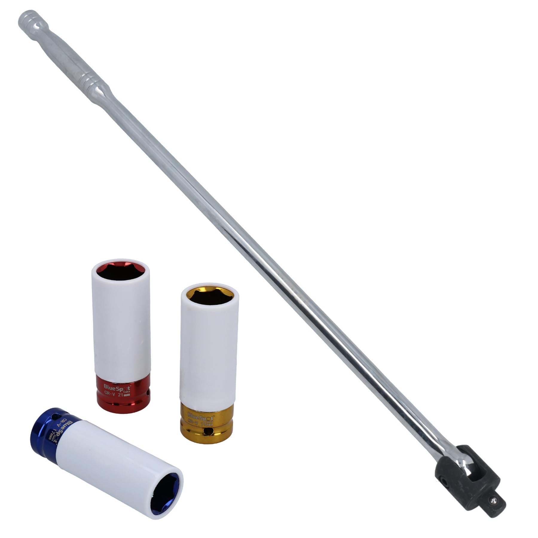 Ab Tools Polished Or Oil Rubbed 1/2" Drive 24" Breaker Bar Plus 3 Metric Alloy Wheel Nut Sockets 17 19 21Mm