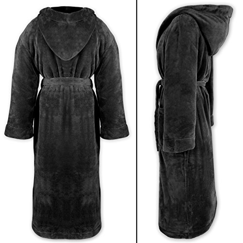 Gräfenstayn® Damen & Herren Kuschelfleece Bademantel mit Kapuze Größe S-XXXL mit Öko-Tex Standard 100 Flanell Fleece (M, Schwarz)