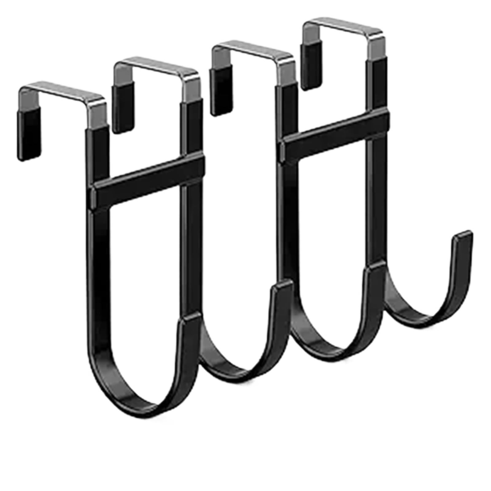 YILWPV 4pcs Over The Door Hooks Heavy Duty Dual-Hook Organizer Hanger with Non-Slip Rubber for Towels, Clothes, Hats(Black)
