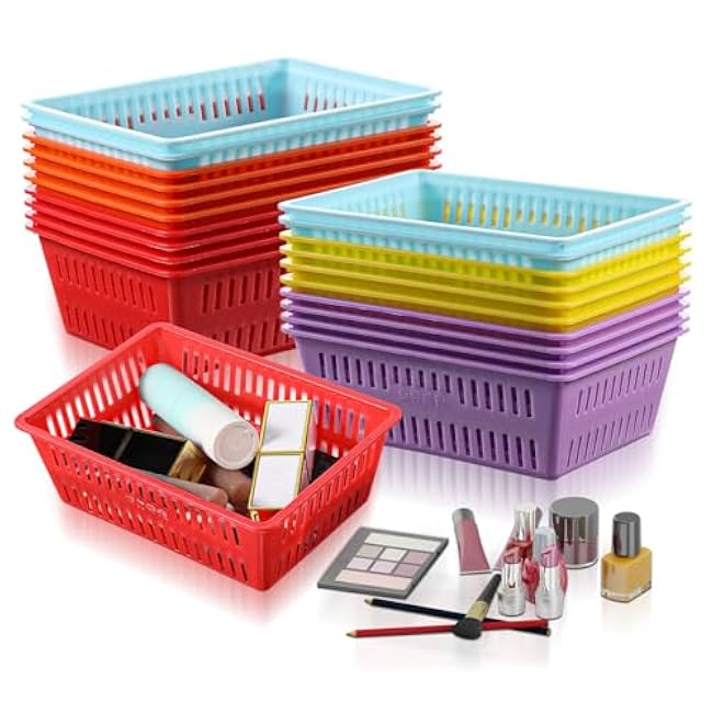 30 Pack Mini Storage Baskets Bins, Plastic Organizer Basket, Colorful Shelf and Desk Make-up Storage Crate Organizing Containers, Ideal for Home Classroom Office Organization. 6.1L x 4.5W x 2.4H
