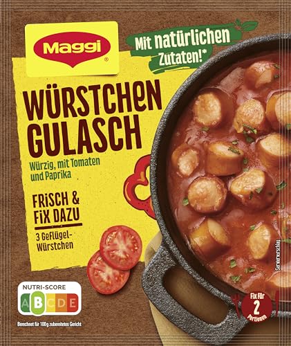 MAGGI Fix für Würstchen Gulasch, Würzmischung, mit natürlichen Zutaten*, für 2 Portionen (1 x 30g)