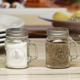 Circleware Honey Bee Mason Jar Mug Salt and Pepper Shakers with Glass Handles and Metal Lids, Set of...