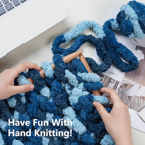 Image of Cozyful Chunky Yarn for Hand Knitting - #10 Chunky Chenille Blanket Yarn, Jumbo Big Thick Chunky Yarns for Crocheting, Tie Dye Bulky Knit Yarns, 8 Skein (20 yds 8 oz Each Skein), Navy & Multi Blue