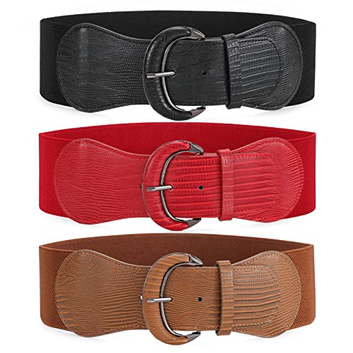 Image of WHIPPY 3 Pack 4 Pack Women Wide Elastic Waist Belt Vintage Stretchy Belt Waistband for Ladies Dresses
