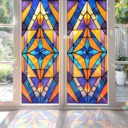 Kaleidoscope Dream Stained Glass Window Film, Decorative Kaleidoscope Dream Stained Glass Window Film, Stained Glass Window Film for Bathroom Door Heat Anti UV