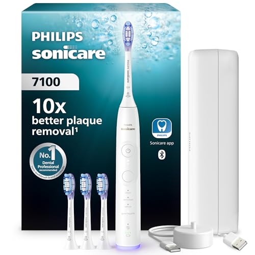 Philips Sonicare 7100 cepillo dental eléctrico, sónico con aplicación, 4 modos de cepillado y 3 niveles de intensidad, alerta de presión, SmarTimer, blanco, HX7420/08 [Nueva Tecnología]